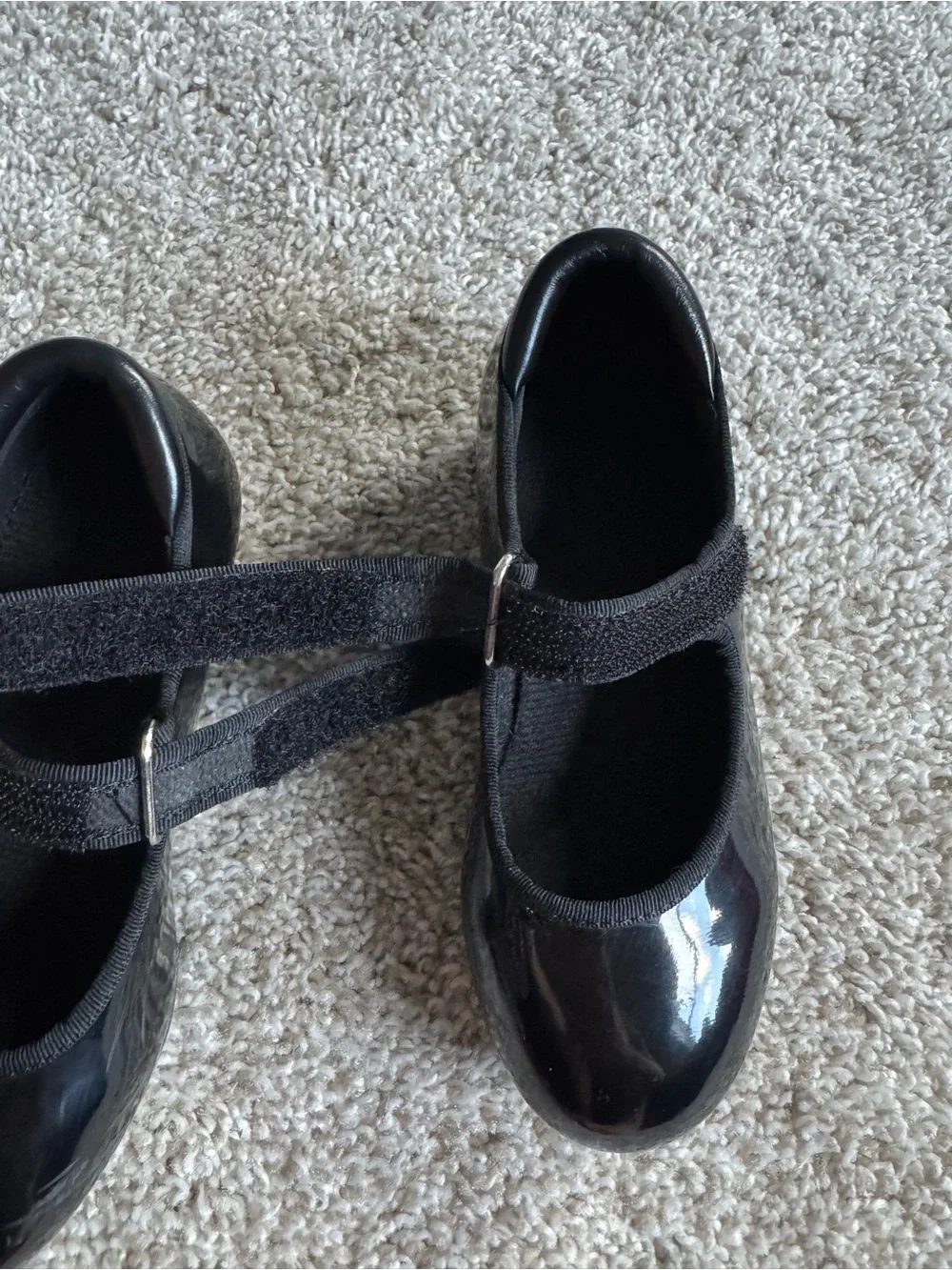 Girls Black Patent Tap Dance Shoes Mary Jane Strap Dancewear Size 10.5